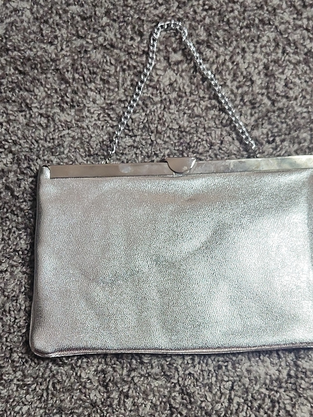 HL Usa Vintage Silver Metallic Evening Clutch Bag with Chain